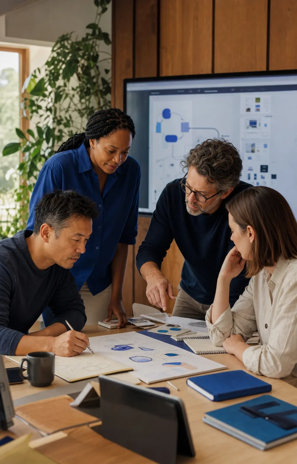 Business and technology leaders working through a system design together