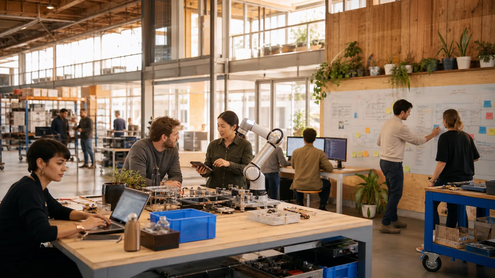 A multidisciplinary team working in a technology development space